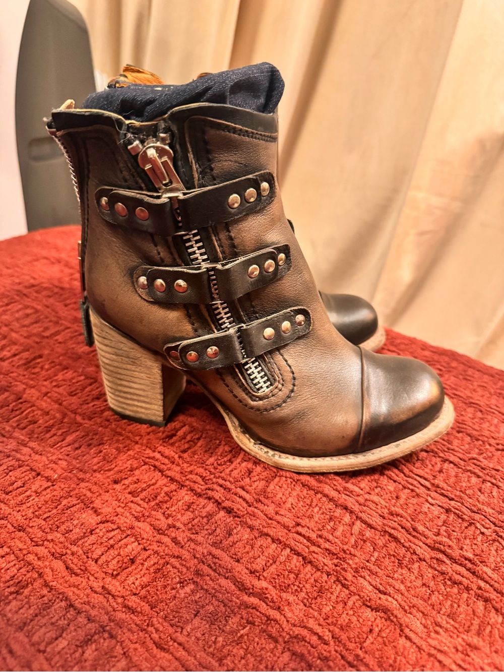 Freebird Beckett by Steven Brown Leather Buckle Zip Ankle Boots